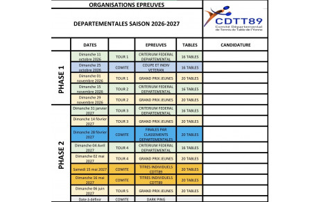 Organisations épreuves saison 2026-2027